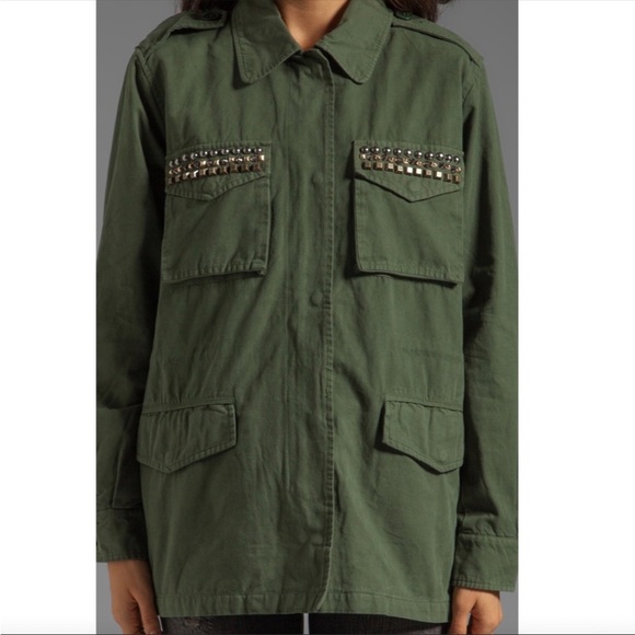 BB Dakota Tawny Stud Trim Olive Green Army Utility Cargo Jacket Military - Picture 15 of 16